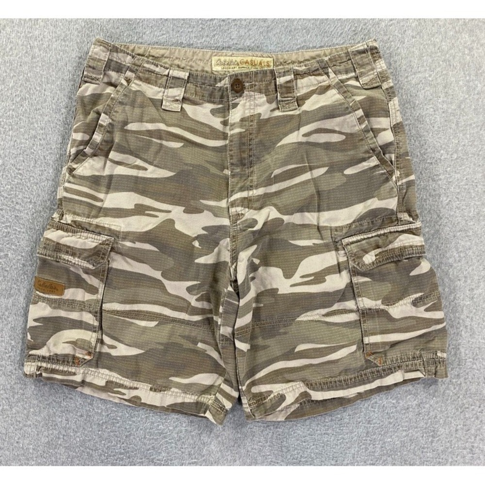 Cabela's‎ Cargo Shorts Men 34 Camo Rip Stop Outdoors Hiking Workwear Pockets